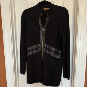 Belldini Black Gold  Zip-up Cardigan Sweater with Faux Leather Trim 30” Medium